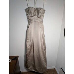 David's Bridal Champagne formal Dress Sz 8 satin Strapless Wedding Prom Pockets!